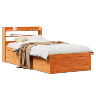 каркас кровати с изголовьем, вощеный коричневый, 100 x 200 см, сосна