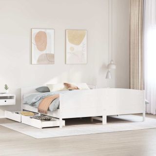 voodiraam ilma madratsita, valge, 200 x 200 cm, männipuit