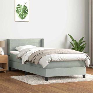 Box Vedruvoodi madratsiga Helehall 90x220 cm samet