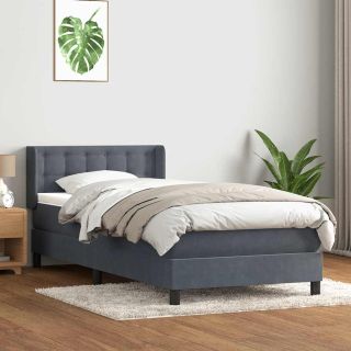 континентальная кровать с матрасом, темно-серая, 90x220 см, бархат