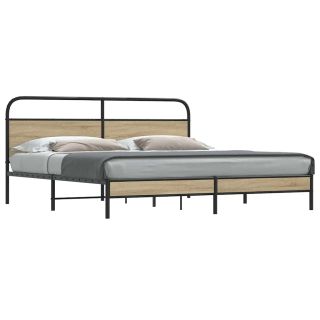 metallist voodiraam ilma madratsita suitsutatud tamm 180x200 cm