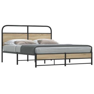 metallist voodiraam ilma madratsita suitsutatud tamm 160x200 cm