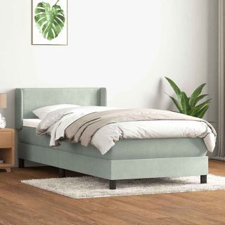 Box Vedruvoodi madratsiga Helehall 90x220 cm samet
