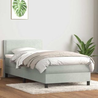 Кровать с пружинным блоком и матрасом светло-серого цвета 90x210 см, бархат