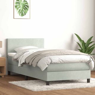 Box Vedruvoodi madratsiga Helehall 90x210 cm samet