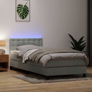 Кровать с пружинным блоком и матрасом светло-серого цвета 80x220 см, бархат