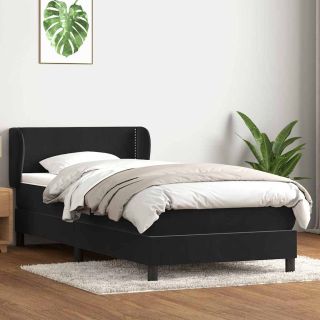 континентальная кровать с матрасом, черная, 80x220 см, бархат