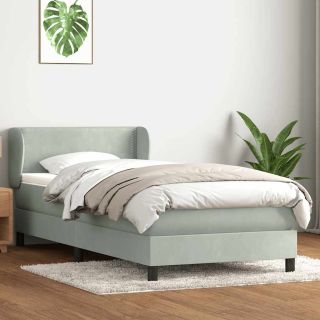 Box Vedruvoodi madratsiga Helehall 90x220 cm samet