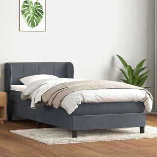 континентальная кровать с матрасом, темно-серая, 90x220 см, бархат