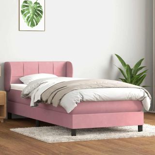 континентальная кровать с матрасом, розовая, 90x220 см, бархат
