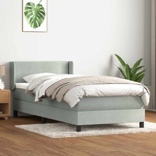 Кровать с пружинным блоком и матрасом светло-серого цвета 80x220 см, бархат