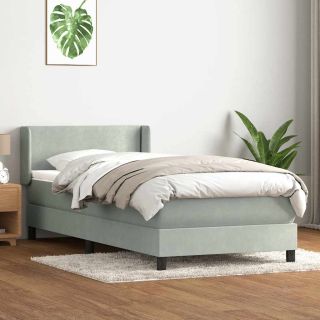 Кровать с пружинным блоком и матрасом светло-серого цвета 90x220 см, бархат