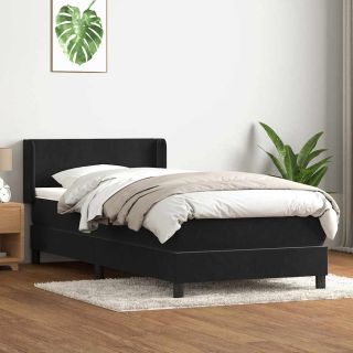 континентальная кровать с матрасом, черная, 90x210 см, бархат