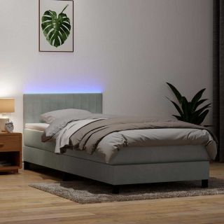 Кровать с пружинным блоком и матрасом светло-серого цвета 80x220 см, бархат