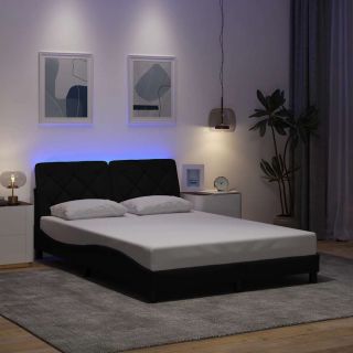voodiraam LED-iga ilma madratsita, must, 140x190 cm, kangas