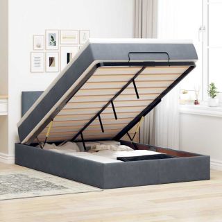 Ottomani voodi madratsi ja LED, tumehall, 120x190cm, samet
