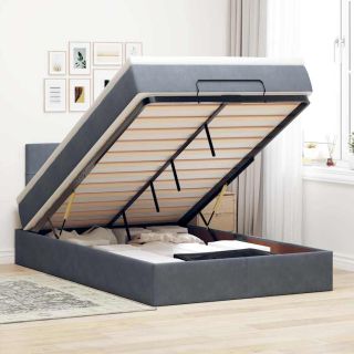 Ottomani voodi madratsi ja LED, tumehall, 120x190cm, samet