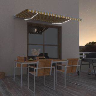 käsitsi sissetõmmatav varikatus, LED, 350x250 cm kollane, valge