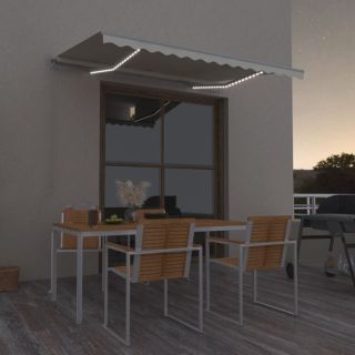 käsitsi sissetõmmatav varikatus LEDiga, 350x250 cm kreemjas