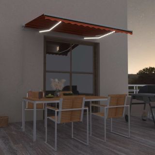 käsitsi sissetõmmatav varikatus, LED 350x250 cm, oranž ja pruun