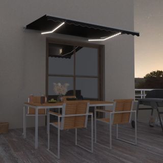 käsitsi sissetõmmatav varikatus LEDiga 300 x 250 cm antratsiit