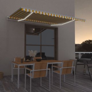 käsitsi sissetõmmatav varikatus LEDiga 400x350 cm kollane/valge