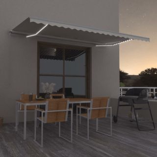 käsitsi sissetõmmatav varikatus LEDiga, 500 x 300 cm kreemjas