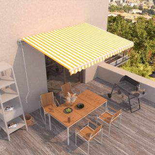 automaatselt sissetõmmatav varikatus 450x300 cm kollane, valge