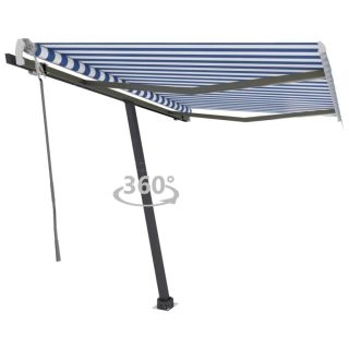 käsitsi sissetõmmatav varikatus, 300 x 250 cm, sinine/valge