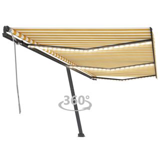 käsitsi sissetõmmatav varikatus LED, 600x350 cm, kollane/valge