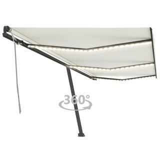 käsitsi sissetõmmatav varikatus LEDiga, 600 x 350 cm, kreemjas