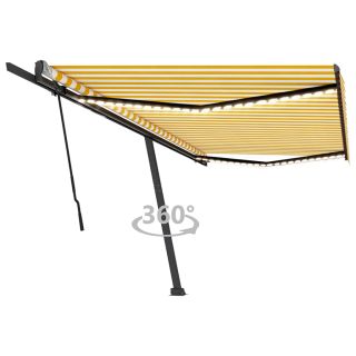 käsitsi sissetõmmatav varikatus LED, 500x350 cm, kollane/valge