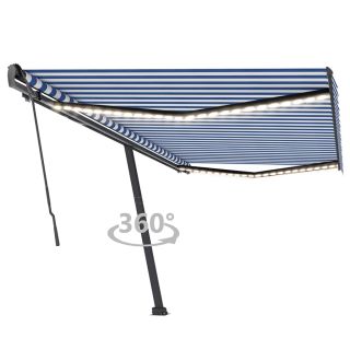 käsitsi sissetõmmatav varikatus LED, 500x350 cm, sinine, valge