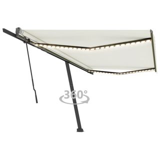 käsitsi sissetõmmatav varikatus LEDiga, 500 x 350 cm, kreemjas