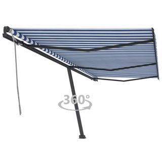 iseseisev käsitsitõmmatav varikatus, 600 x 300 cm, sinine/valge