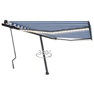 käsitsi sissetõmmatav varikatus LED, 400x300 cm sinine ja valge