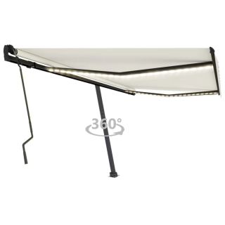 käsitsi sissetõmmatav varikatus LED, 400x300 cm, kreemjasvalge