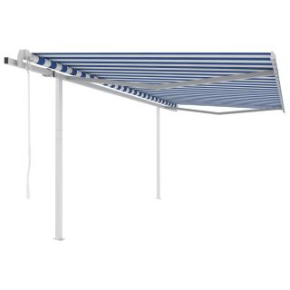 käsitsi sissetõmmatav varikatus postid, 4,5x3 m, sinine/valge