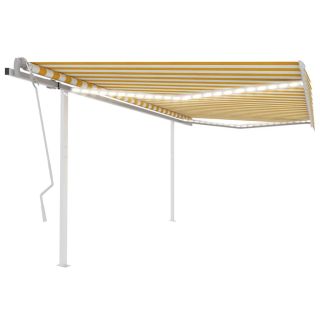 käsitsi sissetõmmatav varikatus LED´idega, 4x3 m, kollane/valge