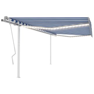 käsitsi sissetõmmatav varikatus LED´idega, 4x3 m, sinine/valge