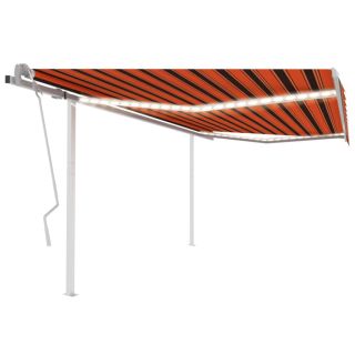käsitsi sissetõmmatav varikatus LED´idega, 4x3 m, oranž/pruun