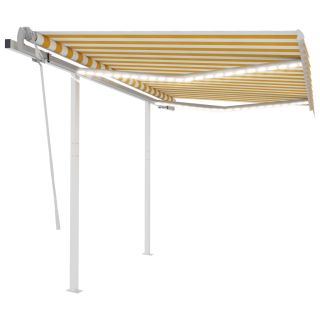 käsitsi sissetõmmatav varikatus, LED, 3,5x2,5 m, kollane/valge