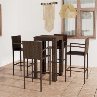 5-osaline aiabaari komplekt käetugedega, polürotang, pruun