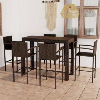 7-osaline aiabaari komplekt käetugedega, polürotang, pruun