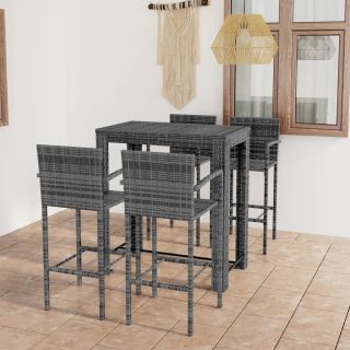 5-osaline aiabaari komplekt käetugedega, polürotang, hall