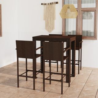 5-osaline aiabaari komplekt käetugedega, polürotang, pruun