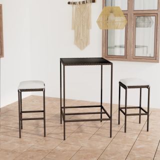 3-osaline aiabaari komplekt patjadega, polürotang, pruun