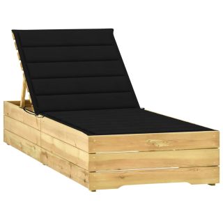 päevitustool musta padjaga, immutatud männipuit