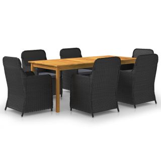 7-osaline aiamööbli söögikomplekt, must
