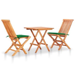 3-osaline aiamööblikomplekt, rohelised padjad, tiikpuu
